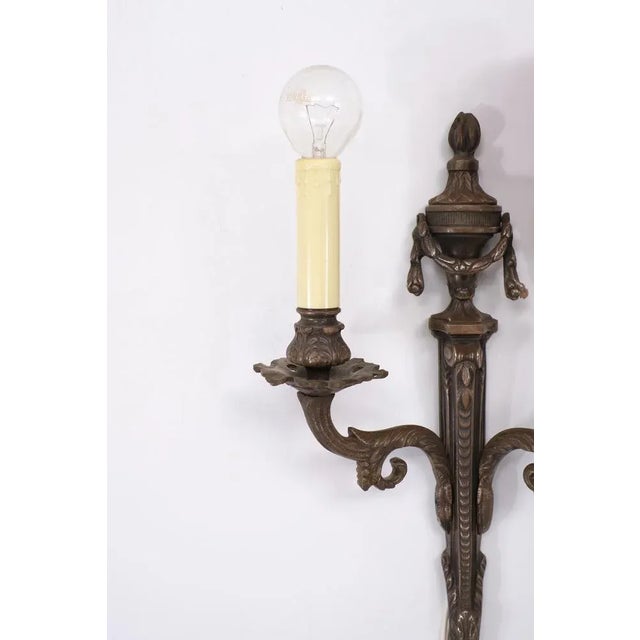 1970s Louis XVI Style Bronze Sconces, 1978, Set of 2 For Sale - Image 5 of 9