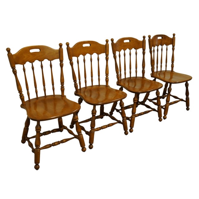 Set of 4 ETHAN ALLEN Heirloom Nutmeg Maple Colonial Spindle Back Dining Side Chairs 10-6002 34.5" High 19" Wide 20" Deep...