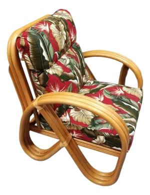 1990s Modernist 3-Strand 3/4 Pretzel "Kauai" Rattan Lounge Chair
