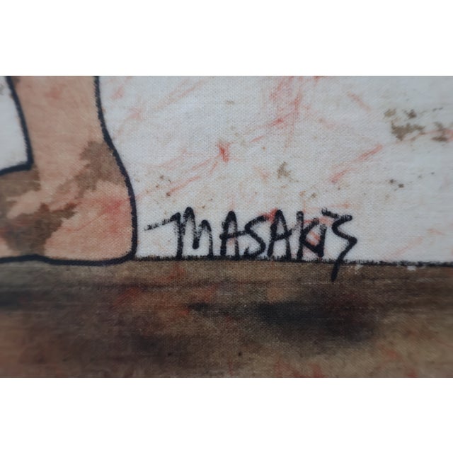An evocative vintage textile artwork signed “Masakis,” interpreting the celebrated Boxing Children fresco excavated at the...