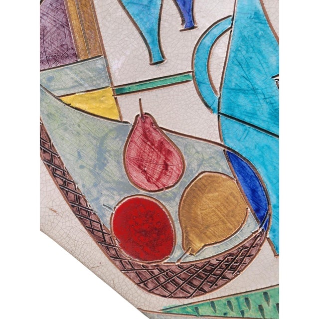 1960s Vintage Raymor Mid Century Italian Ceramic Wall Plaque Still Life Art Tile 14.5" For Sale - Image 5 of 11