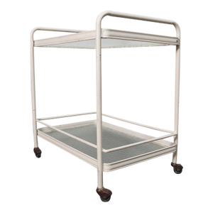 Vintage Tamiami Two Tier Glass and White Enamel Metal Bar Cart by Brown Jordan