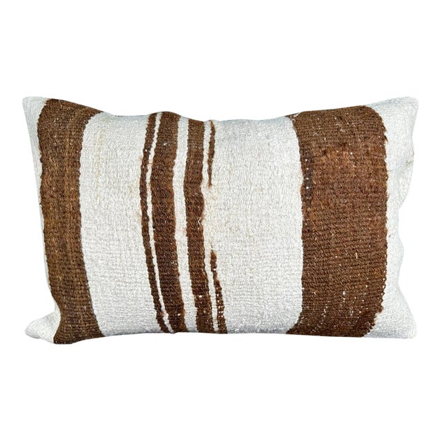 Turkish Hemp Pillow Cushion Natural Beige Brown Pillow Cushion Cover 16" x 24" For Sale