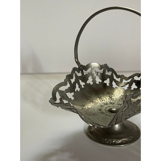 Shabby Chic Early 20th Century Silver Plate Basket For Sale - Image 3 of 9