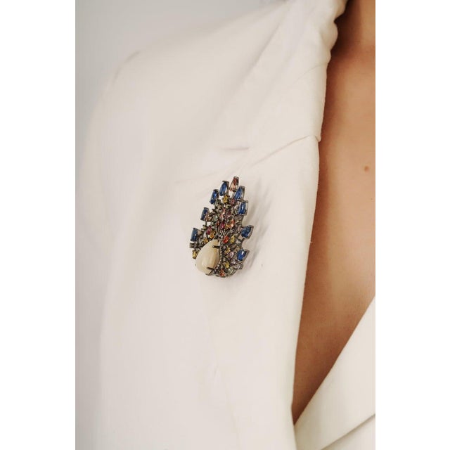 Not Yet Made - Made To Order Celestial Fan Brooch Pendant With Opal, Sapphires & Diamonds For Sale - Image 5 of 12