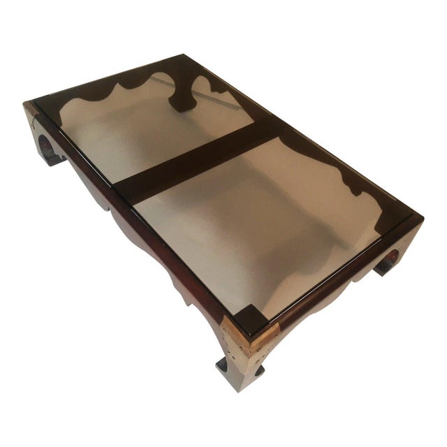 Low Asian Hardwood Opium Table / Display Stand With Glass Top, Ming-Style For Sale - Image 4 of 6