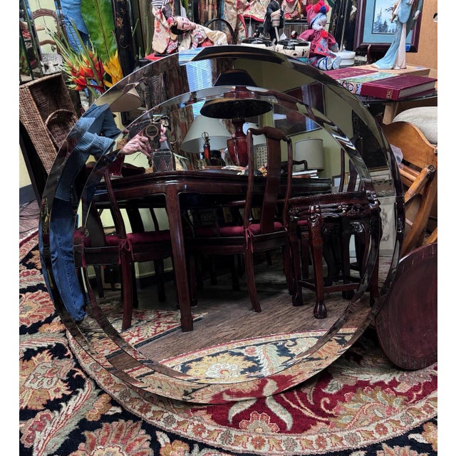1981 Italian Modern Fontana Arte Style Round Beveled Mirror For Sale - Image 4 of 8