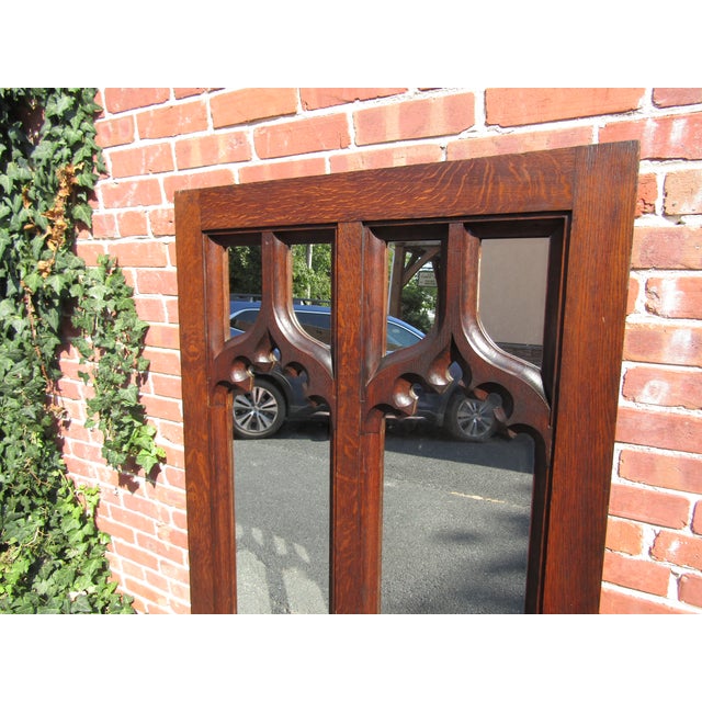 English Gothic Oak Mirror 1860s Width 32' Depth 1.25" Height 64"