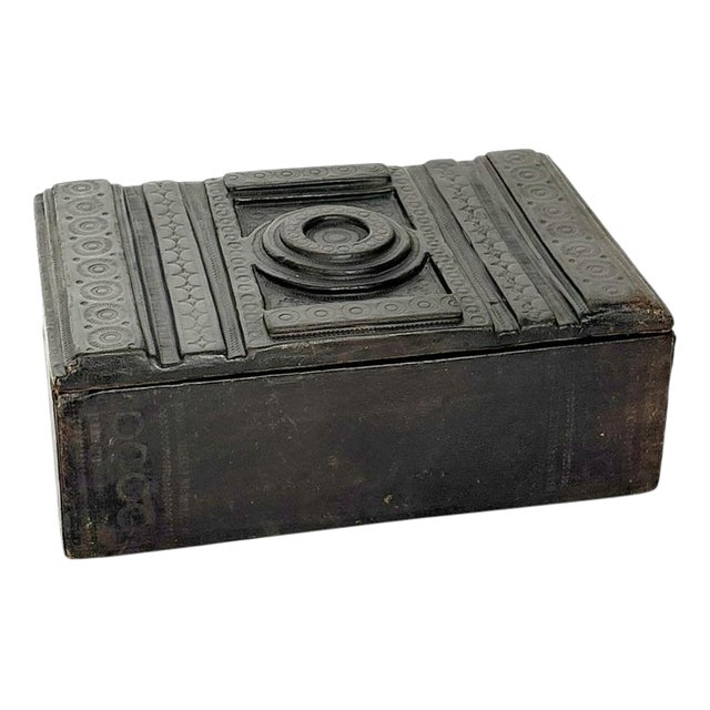 Black Embossed Leather Box, France, 1950s For Sale