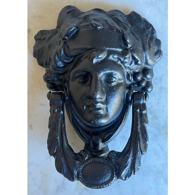 1970s Grecian Face Cast Iron Door Knocker For Sale - Image 5 of 9