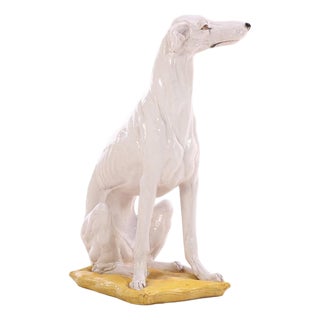 Italian Majolica Statue of a Borsoi Dog, C. 1950 For Sale