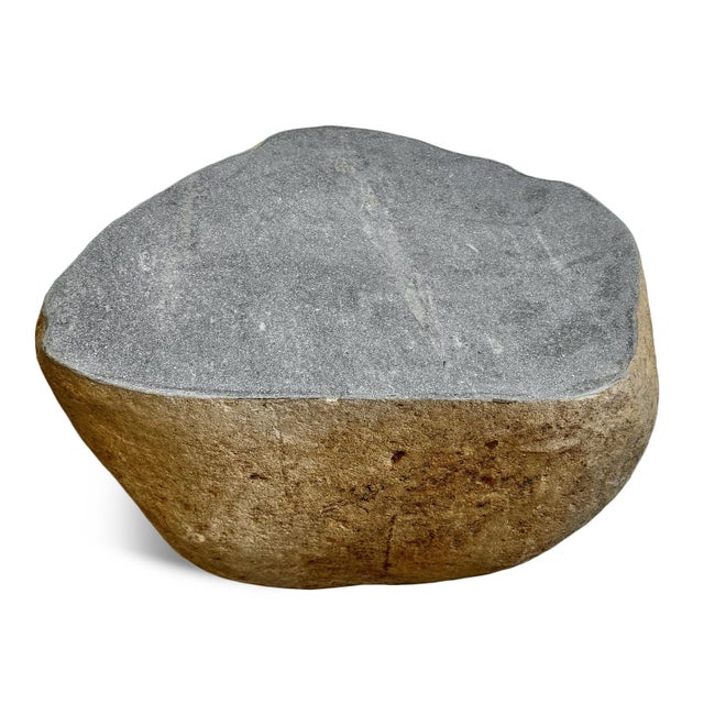 Solid heavy vintage stone boulder outdoor side table or stool. Rustic organic modern piece. Each is unique with natural...