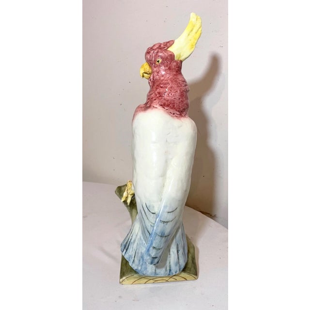 1970s Vintage Handmade Painted Czechoslovakian Cockatoo Bird Pottery Statue Sculpture For Sale - Image 5 of 12