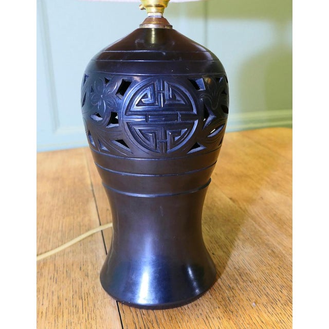 Bulbous Ceramic Black Table Lamp, 1920 For Sale - Image 6 of 8