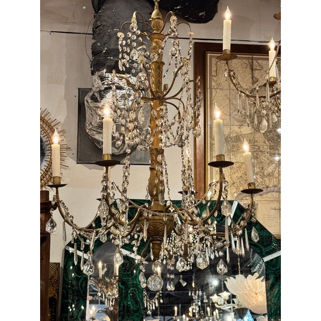 19th Century Pair of 19th C. Italian Giltwood and Crystal Chandeliers For Sale - Image 5 of 8
