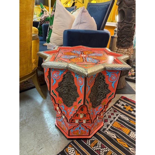 Hand Made Hand Painted Shapely Moroccan Side Table For Sale - Image 12 of 12
