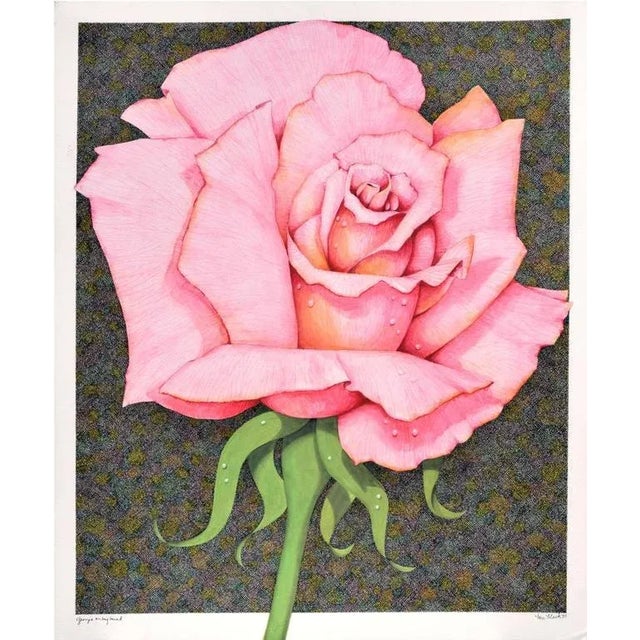 1980s "Georgia On My Mind - Rose" Botanical Study Mixed-Media Painting For Sale