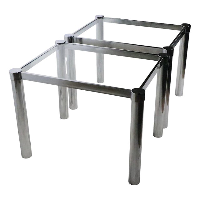 Pr. Post Modern Space Age Chrome and Glass End Side Tables C. 1970’s For Sale
