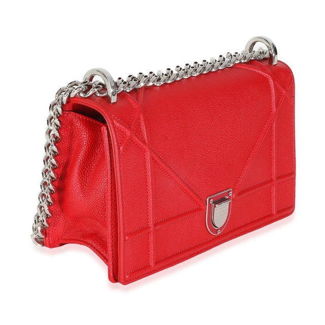Contemporary Red Grained Calfskin Small Diorama Flap Bag For Sale - Image 3 of 9