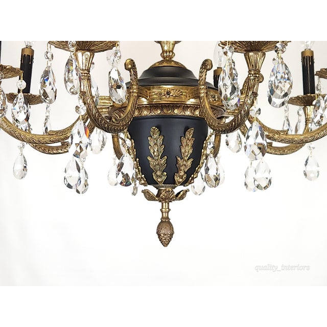 1950s Antique 8 Arm 11 Light Epic Empire Birdcage Brass Cut Lead Crystal Chandelier For Sale - Image 5 of 12