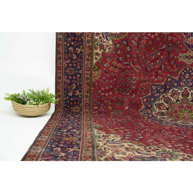 1970s Vintage Persian Handmade Wool 9x12 Red Area Rug For Sale - Image 4 of 11
