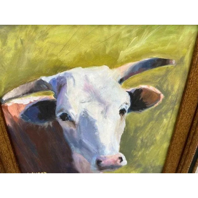 Rustic 20thc Signed Cow Oil Painting Listed Artist For Sale - Image 3 of 5