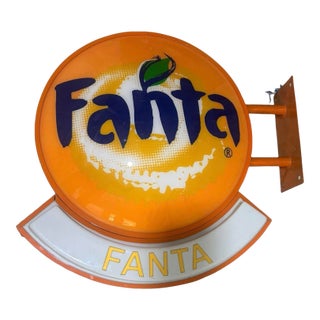 Fanta Orange Soda Illuminated Acrylic 2 Sided Lightbox Sign 1990s For Sale