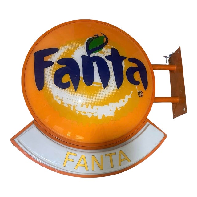 Fanta Orange Soda Illuminated Acrylic 2 Sided Lightbox Sign 1990s For Sale