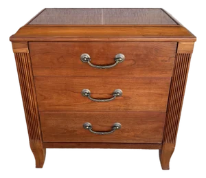 (B) Ethan Allen Maison French Country Style 3 Drawer Cherry Nightstand