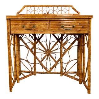 Vintage Brighton Pavilion Style Scorched Bamboo Writing Desk For Sale