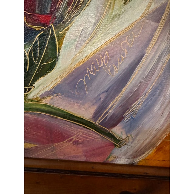 Monumental Maya Eventov Signed Oil Painting, Vibrant Still Life, 43 X 55 In. For Sale In Philadelphia - Image 6 of 7