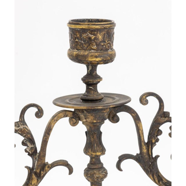 French French Brass Three-Branch Candelabra, Pair For Sale - Image 3 of 9