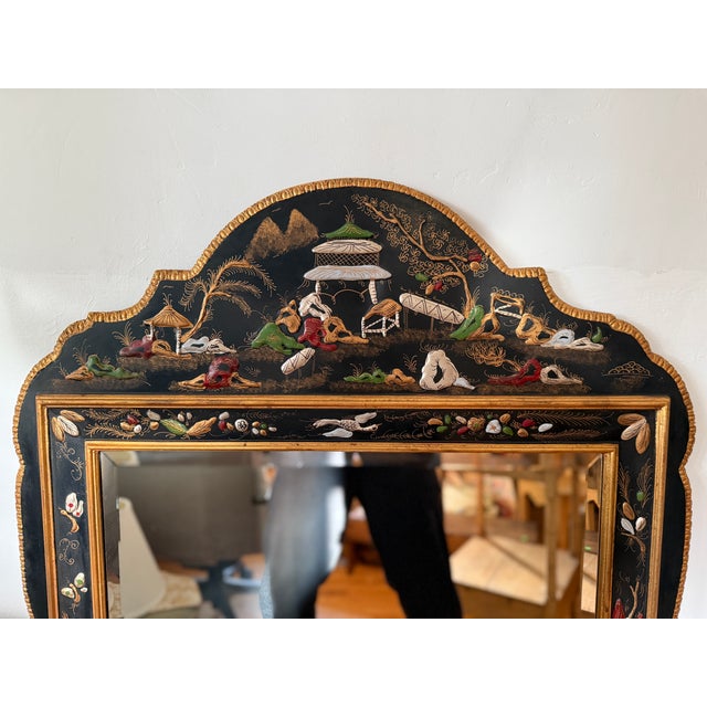 Stunning chinoiserie mirror by 100-year old "Mirror Fair," now Stephen Cavallo. A contemporary piece, this mirror brings a...