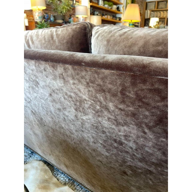 Two Seater Brown Velvet Sofa With Casters For Sale - Image 9 of 10