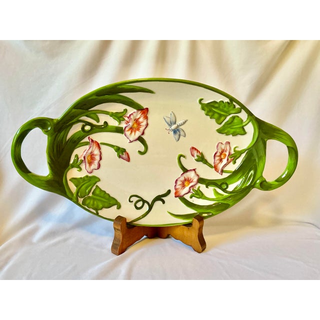 Large English Style Serving Platter Tableware With Spring Green Vines and Pink Flowers For Sale - Image 14 of 17