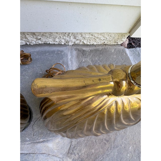 1960s E.F. Chapman Dorothy Draper Style Draped Brass Swan Lamps Pair For Sale In Baltimore - Image 6 of 10