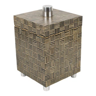 Modernist Tall Box With Wood Marquetry Patchwork, 1970s For Sale