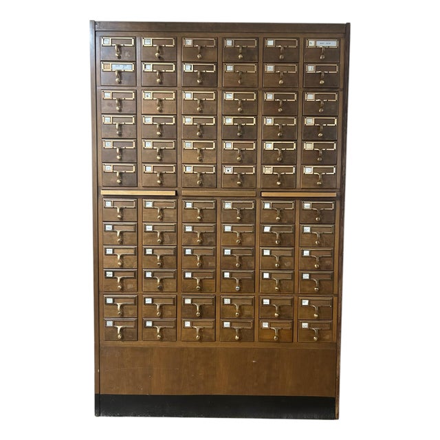 Vintage 72-Drawer Wooden Library Card Catalog Cabinet For Sale