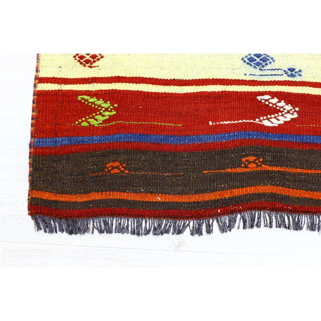 1960s 1960s Mid-Century Hand Knotted Red Striped Runner For Sale - Image 5 of 13
