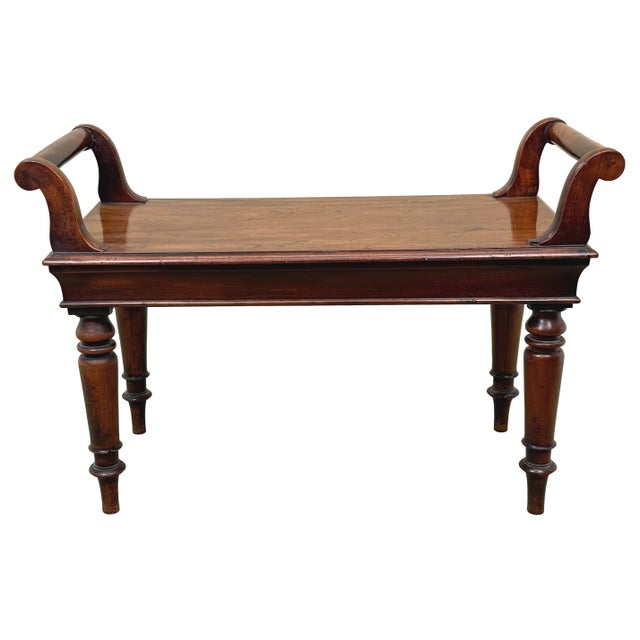 19th Century Victorian Mahogany Window Seat Hall Bench, 1850 For Sale - Image 6 of 12