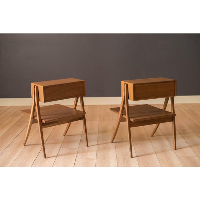Pair of Vintage Kipp Stewart Walnut Floating Nightstands by Drexel Declaration For Sale - Image 10 of 18
