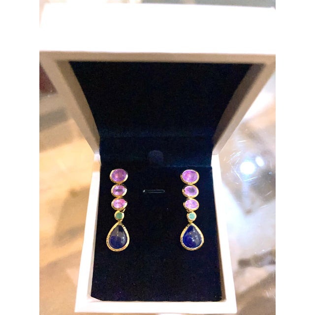 Pink Bochic “Capri” Natural Vintage Ruby, Sapphire & Emerald Set In 18K Gold & Silver For Sale - Image 8 of 11