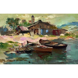 Oil Painting Small Boat Dock Yuriy Suprunchuk For Sale