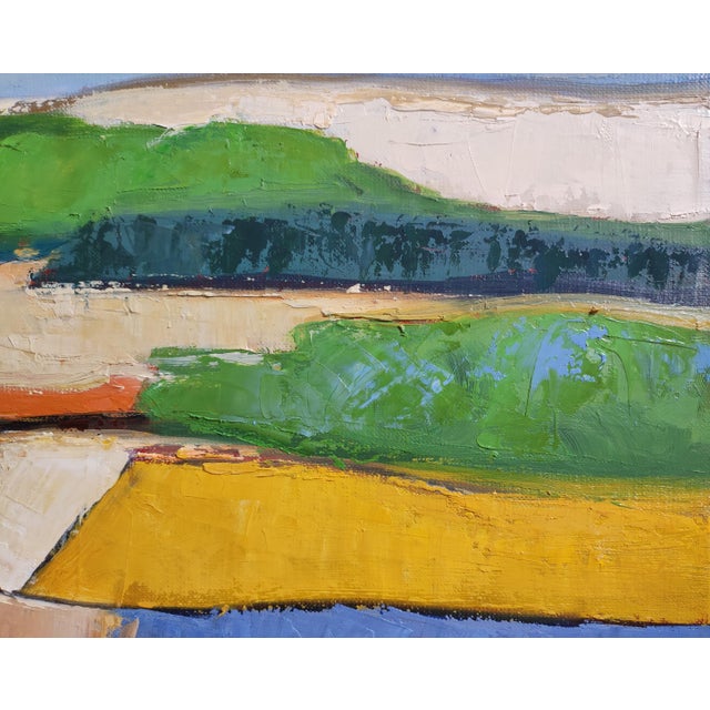 Textile "Champs Colorés" Modern Abstract Landscape Framed Painting by Sophie Dumont For Sale - Image 7 of 10