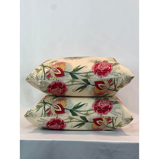Custom-tailored 20”x20” feather/down pillows in Brochier “Enrico Perroni Collection- Dessin Borely botanical fabric. This...
