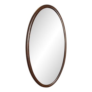 1930s American Oval Beveled Mirror With Oak Frame For Sale