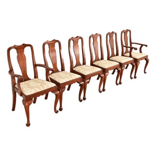 Henkel Harris Queen Anne Solid Cherry Wood Dining Chairs | Set of Six For Sale