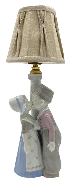 Table Lamp with Porcelain Foot in Shape a Kissing Lover from Heubach Brothers, Germany, 1920s