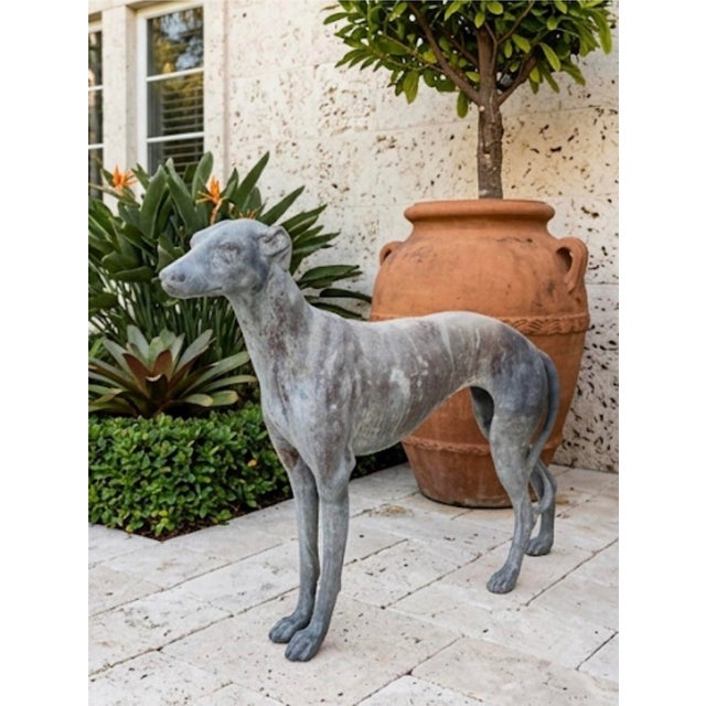 Gray Vintage Cast Lead Greyhound / Whippet Garden Statue For Sale - Image 8 of 12