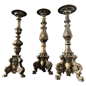 Set of 3 Antique Bronze Altar Candle Holders